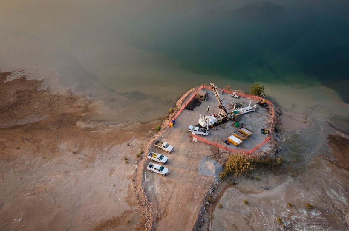 Drill site on water closeup